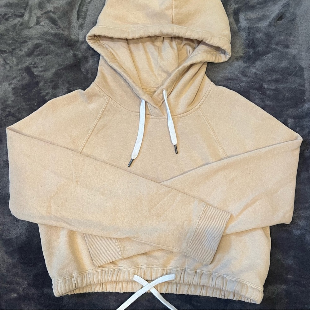 Hollister Tan Cropped Sweatshirt with Drawstrings